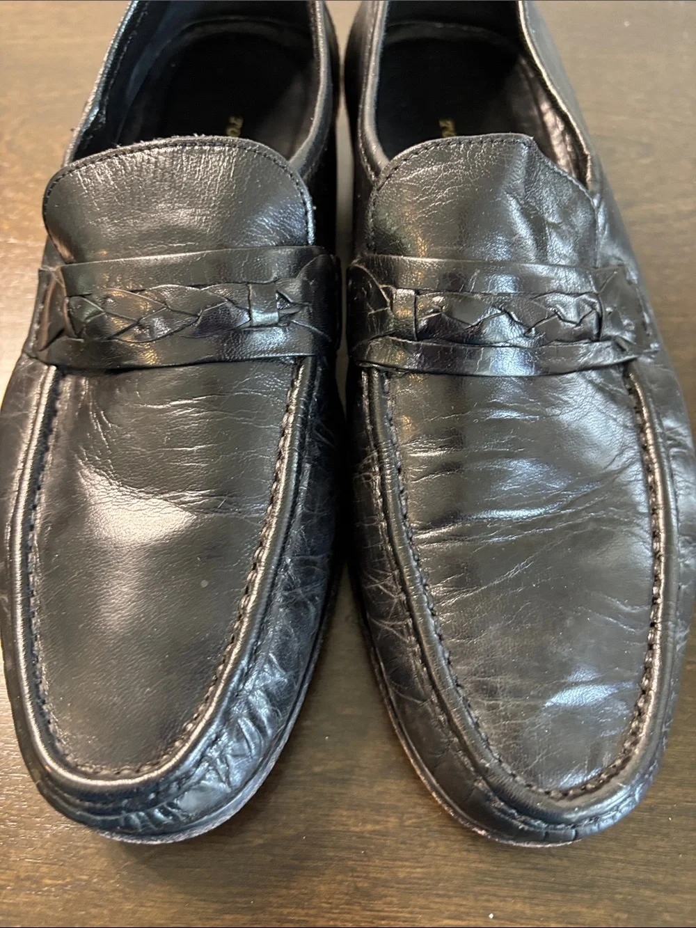 Towncraft Black Leather Braided Strap Slip-On Loafers Size 9.5